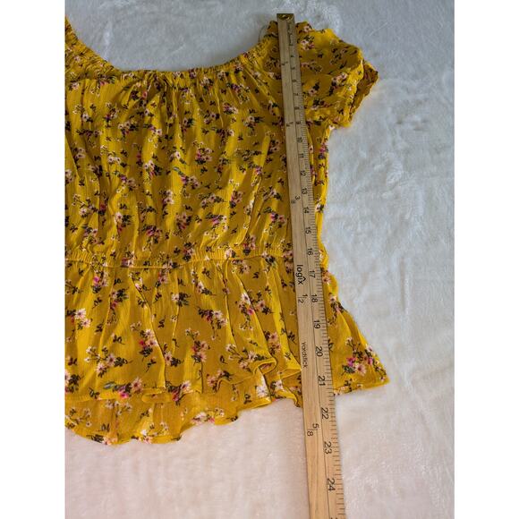 Moa Moa Blouse Juniors Large‎ Bohemian Elastic Waist Cap Sleeve Floral y2k - Picture 7 of 8